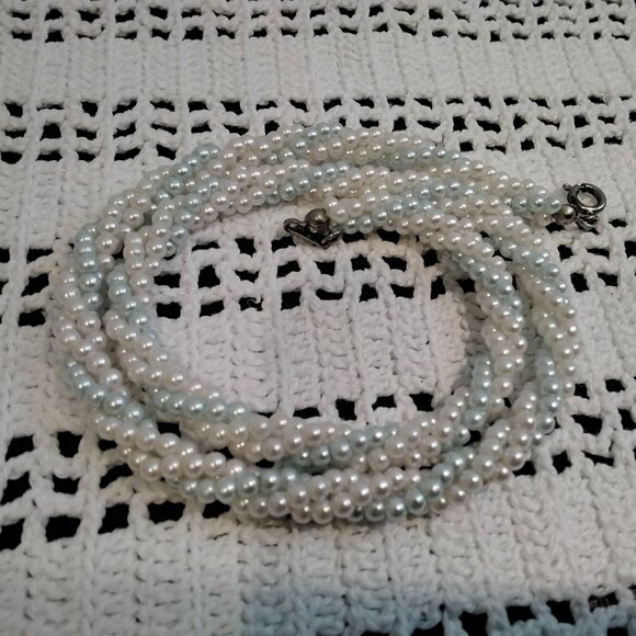 Pastel Faux Pearl Choker Necklace - 3 Strand Twisted Tiny Beads - 17" Long - Picture 1 of 5